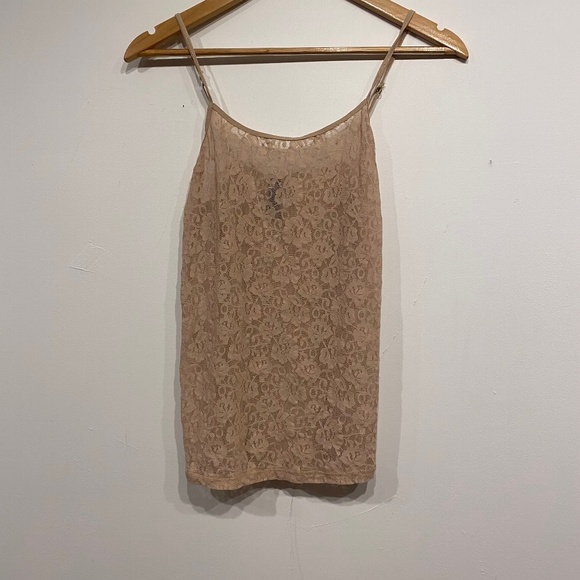 George Tan Lace Sheer Tank Top Size Medium - Picture 1 of 2